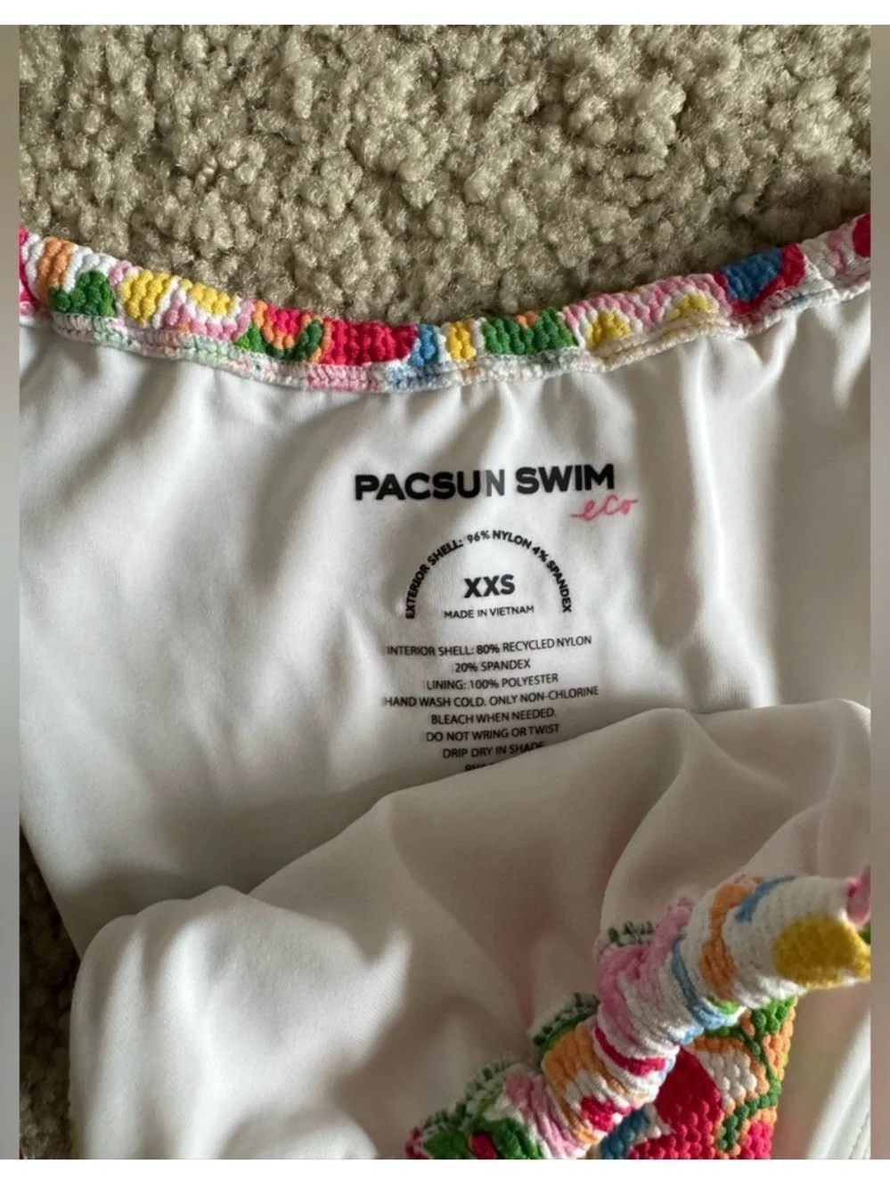 PacSun Swim White Bikini with Multicolor Crochet Trim